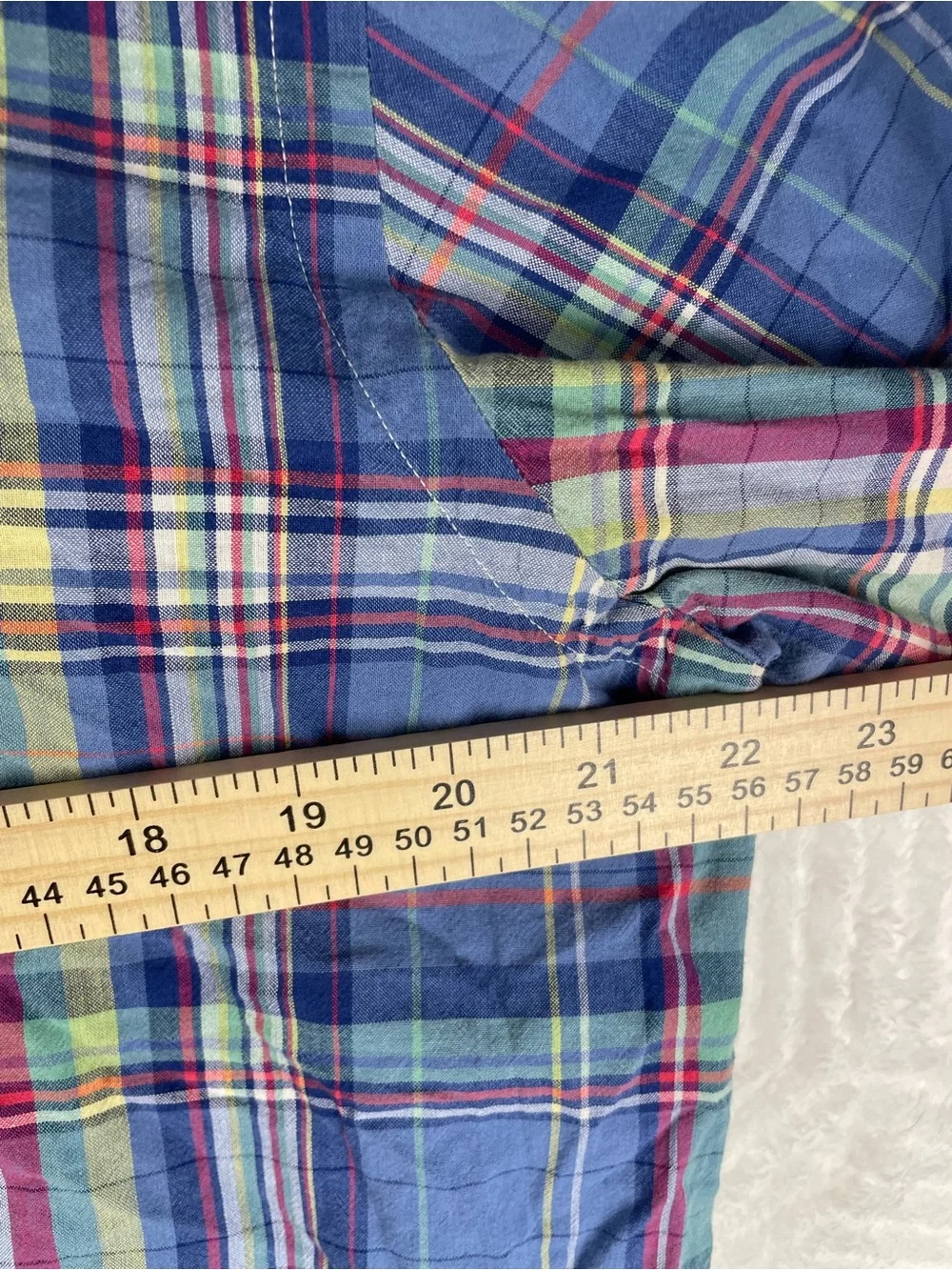 Ralph Lauren Blue Plaid Short-Sleeve Button-Down Shirt with Pink Logo